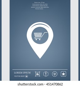 Map pointer with a shopping cart symbol