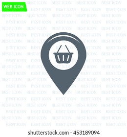 Map pointer with a shopping cart symbol