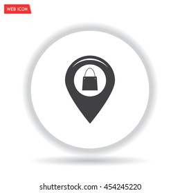 Map pointer with a shopping cart symbol