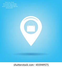 Map pointer with a shopping cart symbol