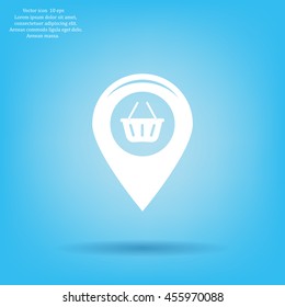 Map pointer with a shopping cart symbol