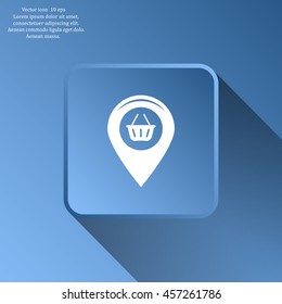 Map pointer with a shopping cart symbol