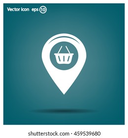Map pointer with a shopping cart symbol