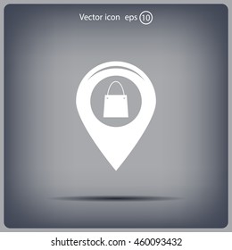 Map pointer with a shopping cart symbol