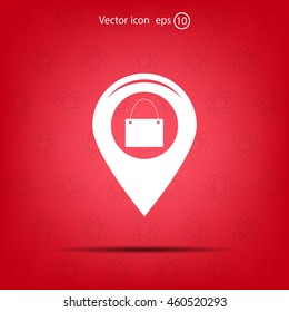 Map pointer with a shopping cart symbol