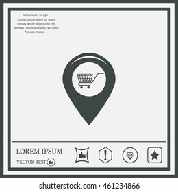 Map pointer with a shopping cart symbol