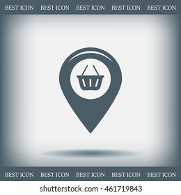 Map pointer with a shopping cart symbol