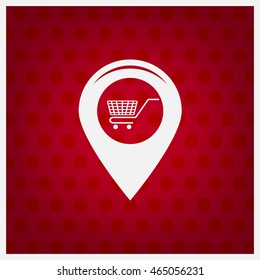 Map pointer with a shopping cart symbol