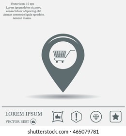 Map pointer with a shopping cart symbol