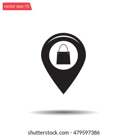 Map pointer with a shopping cart symbol