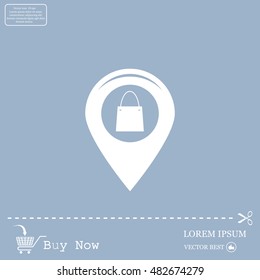 Map pointer with a shopping cart symbol