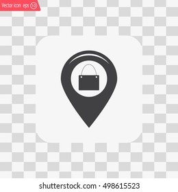 Map pointer with a shopping cart symbol