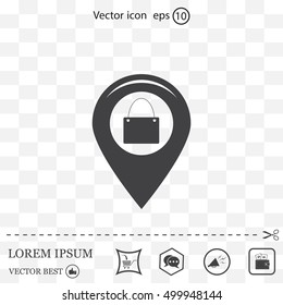 Map pointer with a shopping cart symbol