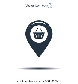 Map pointer with a shopping cart symbol
