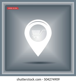 Map pointer with a shopping cart symbol