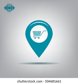 Map pointer with a shopping cart symbol