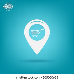 Map pointer with a shopping cart symbol