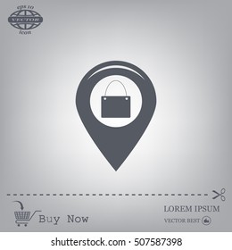 Map pointer with a shopping cart symbol
