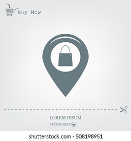 Map pointer with a shopping cart symbol