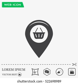 Map pointer with a shopping cart symbol