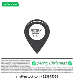 Map pointer with a shopping cart symbol
