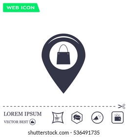 Map pointer with a shopping cart symbol