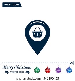 Map pointer with a shopping cart symbol