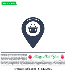 Map pointer with a shopping cart symbol