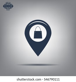 Map pointer with a shopping cart symbol