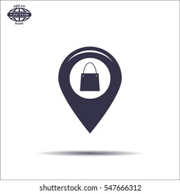 Map pointer with a shopping cart symbol