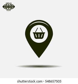Map pointer with a shopping cart symbol