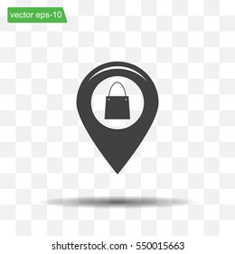 Map pointer with a shopping cart symbol