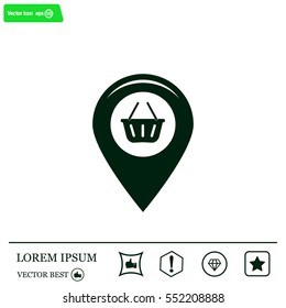 Map pointer with a shopping cart symbol