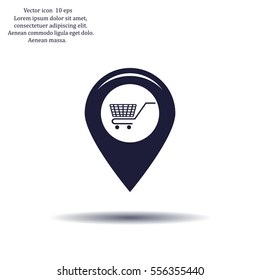 Map pointer with a shopping cart symbol