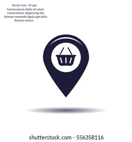 Map pointer with a shopping cart symbol