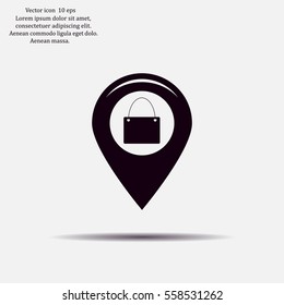 Map pointer with a shopping cart symbol