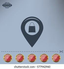 Map pointer with a shopping cart symbol