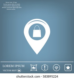 Map pointer with a shopping cart symbol