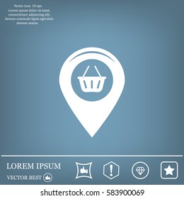 Map pointer with a shopping cart symbol