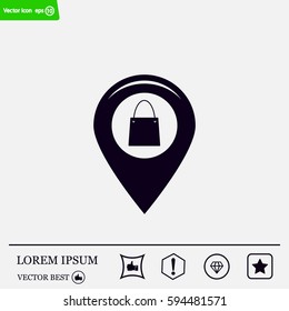 Map pointer with a shopping cart symbol
