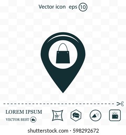 Map pointer with a shopping cart symbol