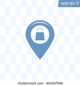 Map pointer with a shopping cart symbol