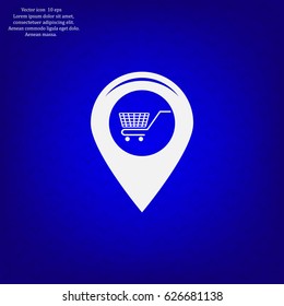 Map pointer with a shopping cart symbol