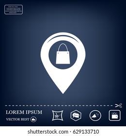 Map pointer with a shopping cart symbol