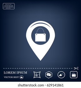 Map pointer with a shopping cart symbol