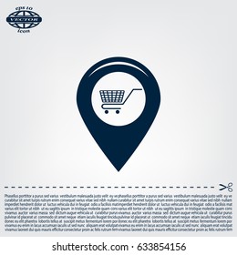 Map pointer with a shopping cart symbol