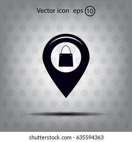 Map pointer with a shopping cart symbol