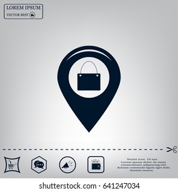 Map pointer with a shopping cart symbol