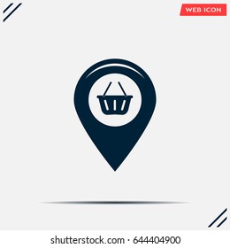 Map pointer with a shopping cart symbol