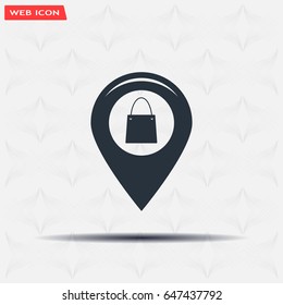 Map pointer with a shopping cart symbol